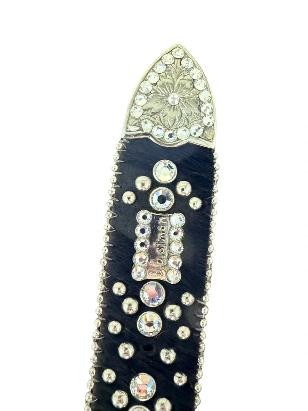 bb Simon Crystal Rhinestone Studded Leather Belt Black Silver Western Medium